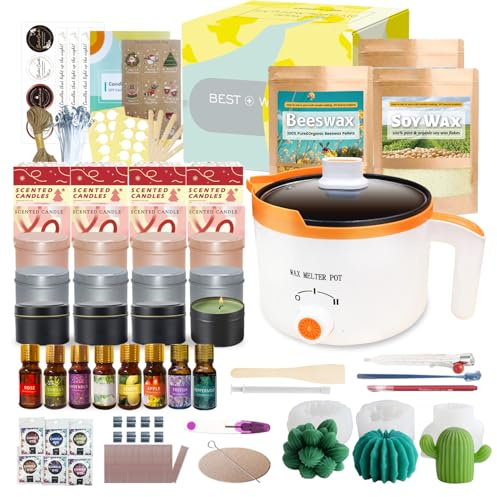Ksedcon Kit Completo para Hacer Velas Aromáticas Incluye Cera de Soja, Cera de Abeja, Frascos, Moldes de Cactus ¡Regalo Perfecto DIY!