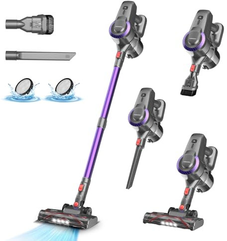 Akku Staubsauger, 25000Pa/175W/50Min Staubsauger Kabellos, Anti-Tangle-Bürste und Selbststehend, Ultraleichter Handstaubsauger akku vacuum cleaner Stielstaubsauger für Teppichen, Hartboden, Tierhaare
