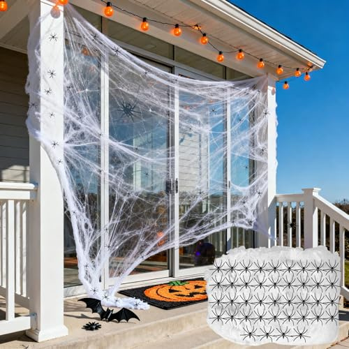 MmmLucipor Ragnatela Halloween, 200g Ragnatele Estensibili e 40 Nero Finti Ragni, Spider Web, Ragnatele Finte, Decorazioni per Halloween e Horror Party