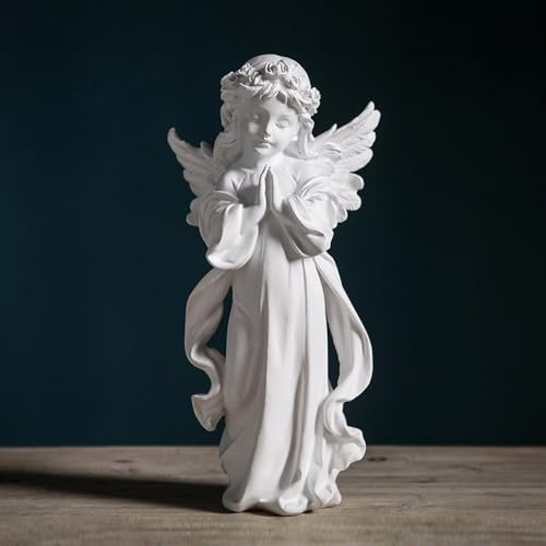 NatureMan Estatua de ángel coleccionable de 20 cm de altura, figura de ángel de resina con alas, decoración del día de Acción de Gracias, regalo religioso perfecto para decoración de estante o