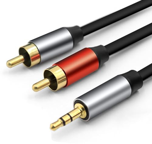 TreeTribe 1Pcs RCA to 3.5mm Cable Phono Mini Jack Stereo Lead,Headphone Jack Stereo Splitter Aux Cable Compatible with TV Phone Laptop Mixer DVD Controller Hi-Fi Speaker Car Amplifier (2M)