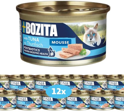 Bozita Mousse MSC Tonfisk – 12 x 85 g våtfoder för katter i fin moussetextur med tonfisk – kornfritt recept, utan tillsats av socker och färgämnen – med postbiotika stöder tarmfloran