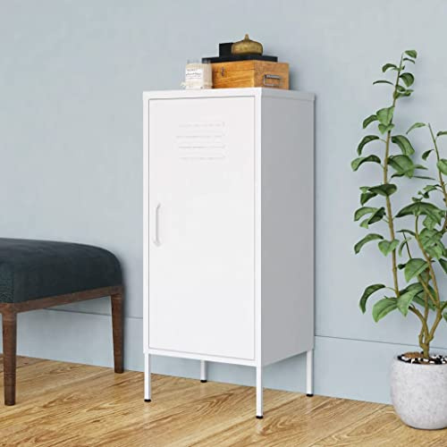SKTQYQO Armadietto in Acciaio Bianco 42,5x35x101,5 cm con 2 Ripiani Regolabili, Organizzatore per Casa, Stabile e Robusto, Sistema di Fissaggio a Parete, Facile da Pulire, per DVD,