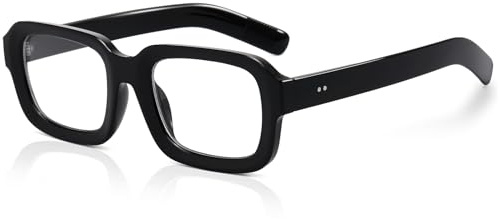 SevenColor Retro Square Glasses for Women Men Thick Rectangle Blue Light Glasses Chunky Eyeglasses 90s Style (Black)