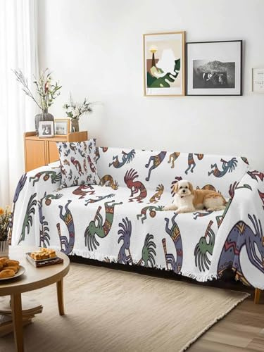 Boho Western Colorful Sofa Cover Blanket Couch Covers for Armchair Cushion,Couch Sofa Silpcover with Tassel,Vintage Abstract Art Ethnic Tribe Living Room Throw Towel Blanket Covers XX-L 71x150