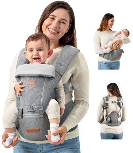 besrey Babytrage, Ergonomische Baby Trage mit Hüftsitz, Baby Carrier mit Lendenstütze, 6 Tragepositionen, Verstellbarer Tragegurt für Babys und Kleinkinder von 4–36 Monaten, Inkl. Sabberlatz
