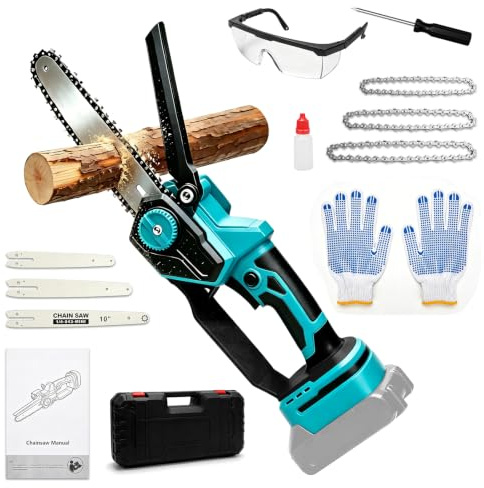 Mini Motosierra Bateria 6, 8 Y 10 Pulgadas, Sierra Electrica Podar Arboles Sin Escobillas Con Lubricacion Automatica, Motosierra De Mano Inalambrica Con Cerradura De Seguridad Para Jardin Y Madera