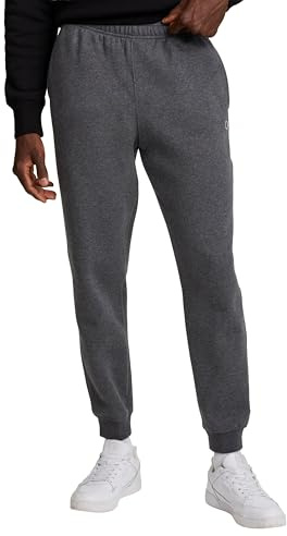 Champion Men's Powerblend Fleece Joggers, C Logo, Original Granite Heather, Medium