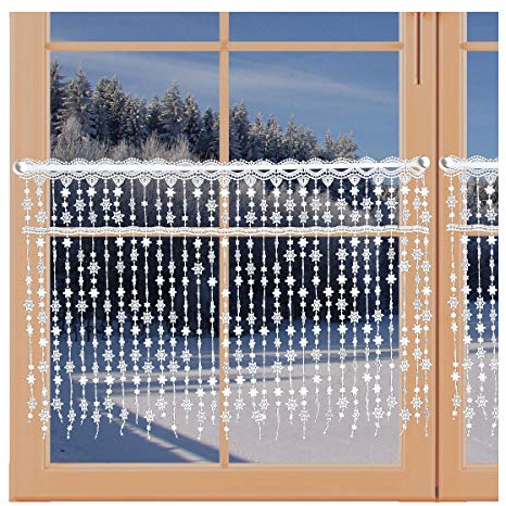 artex deko Wintergardine Schneesternchen Fadengardine mit Sternen Scheibengardine Echte Plauener Spitze 42 x 96 cm
