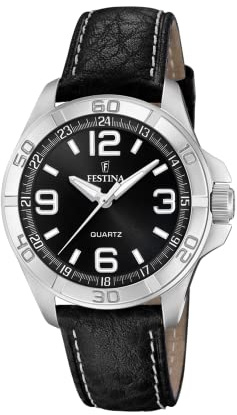 Festina Reloj Hombre Analógico de Cuero Negro - Movimiento de Cuarzo - Cristal Mineral de Alta Resistencia - Resistente al Agua 5 ATM Elegante F20444/1 Special Prices