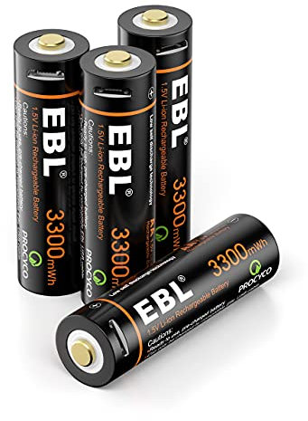 EBL 1.5V USB AA Batterie Ricaricabili con Micro USB Cavo, Pile Ricaricabili da 3300mWh, Confezione da 4 pezzi