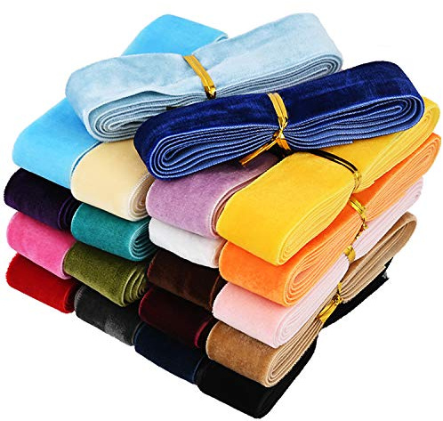 Berolle 20 Yards 20 Colors Crushed Velvet Ribbon - Vintage Gift Wrapping Ribbon for Choker, Wedding, DIY Crafts, Chinese Style Jewelry & Clothing Accessories