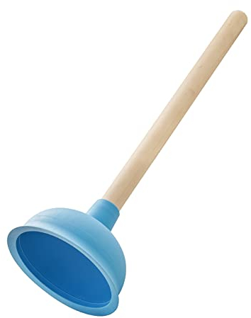 'aquaSu® Farbige Pömpel für WC, Wanne, Dusche, Waschbecken, Urinal | Pümpel mit Ø 135 mm | Farbig: Blau | Holzstiel | löst Verstopfungen | Umweltschonend | Chemiefrei | 25081 8