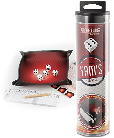 WOGAMAT - Game Tubes Yam's 421 - Kit con pista di dadi in neoprene + 5 dadi + Blocco di fogli di punteggio e matita - Tubo trasportabile