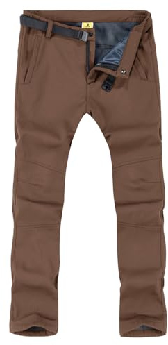 TBMPOY Pantalones de esquí de nieve para hombre, impermeables, con forro polar, para camping, esquí, pesca en hielo, con cinturón, A2-grueso marrón, Small
