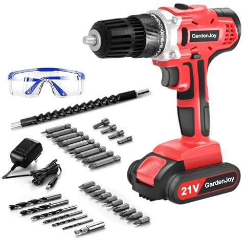 GardenJoy 20v Cordless Drill Set, Power Electric Kit Battery With Charger 30Nm 2-Speed 3/8 Keyless Chuck 24+1 Torque Drill Driver screwdriver Bits with LED Electric Work Light for Women DIY