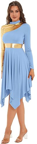 TiaoBug Vestido Brillante de Ballet para Mujer Disfraz de Danza Cristiana Vestido de Tul Asimétrica Vestidos Baile de Salón Contemporánea