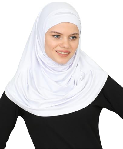 Prien Chic Hijab für Damen, Muslim Kopftuch Untertuch Set, Lange Kopftücher Kleid Frauen, Schal Für Gebetskleidung Abaya, Muslimische Kleider Für Ramadan Hajj (Weiß)