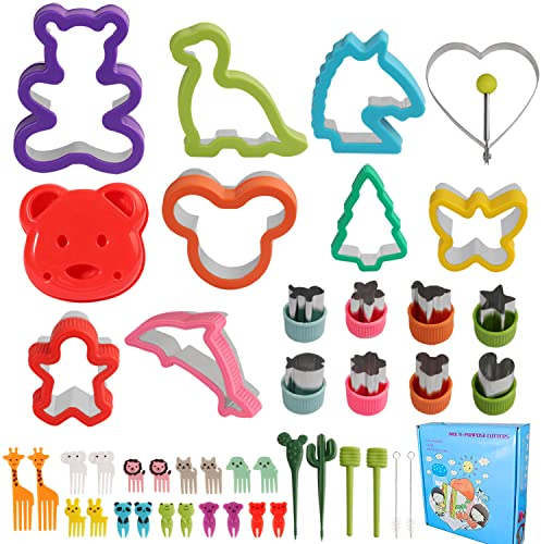 JAYZUUM Ausstechformen Set, Brotausstechformen Edelstahl für Kinder, Sanwich Gemüse Obst Ausstecher, (44 Stück)