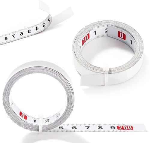 YIXISI 2 Pièces Mètre Ruban Auto-Adhésif 2m, Règle Métrique, Ruban à Mesurer en Acier de Gauche à Droite, pour Établis et Machines, Blanc