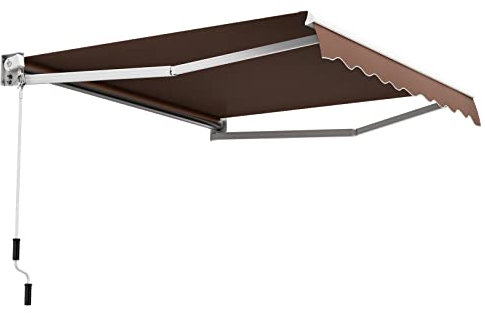 RELAX4LIFE Toldo Lateral Retráctil con Manivela y Inclinación 40°-100°, Toldo Retráctil Exterior de Poliéster Anti-UV con Marco de Aluminio para Puerta, Ventana, Terraza, Balcón (Café, 295x250cm)