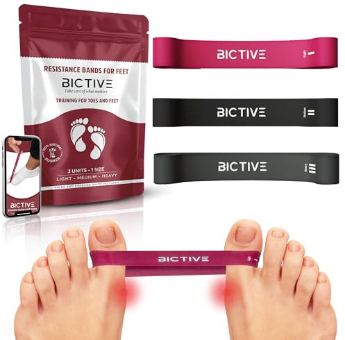 BICTIVE®︎ Bandas Elásticas para Corregir Juanetes y Alivio del Dolor con Ejercicios. Corrector de Juanetes, Separador Dedos Pies, Dedos Separados, Hallux Valgus Corrector, 3 Niveles de Resistencia