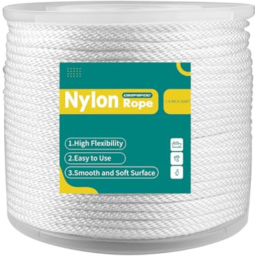1/4 Inch Nylon Rope 500 Ft Solid Braid High UV and Abrasion Resistance, Multipurpose Tightly Braided Rope, Clothes Line, Flag Line, Marine and Outdoor Twine, Ideal for Indoor and Outdoor Applications