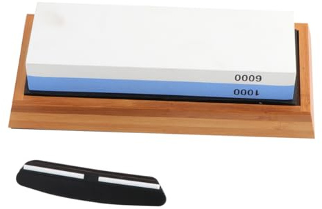 jojofuny 1000/6000 Grit Double Sided Sharpening Stone Honing Stone Wooden Base for Kitchen Knives and Outdoor Tools Wet Whetstone Sharpener