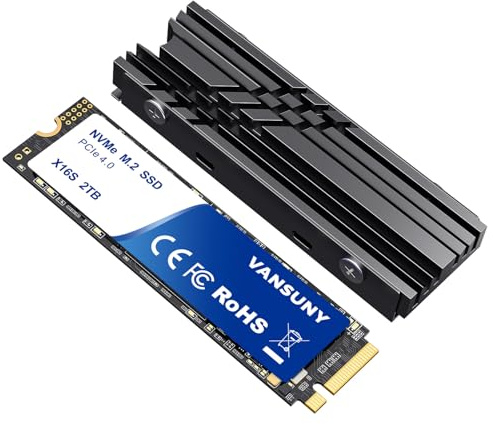 Vansuny 2TB NVMe M.2 SSD,M2 2280 PCIe 4.0 Internal Solid State Drive,Read Up to 7300MB/s with Heatsink and Screwdrivers for PS5 Consoles PC Gaming Design