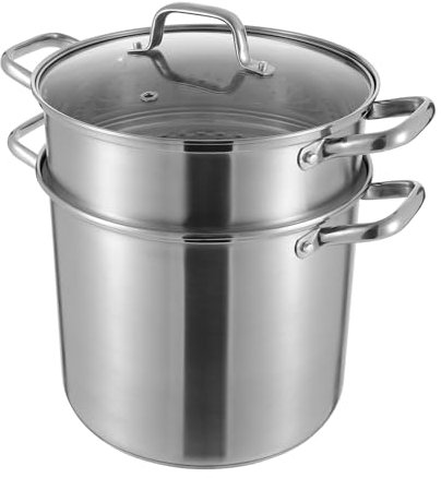 Pentola da 8 litri in acciaio inox, per carne a induzione con coperchio in vetro, XXL, pentola per zuppa, pentola per verdure, filatura, adatta a tutti i piani cottura