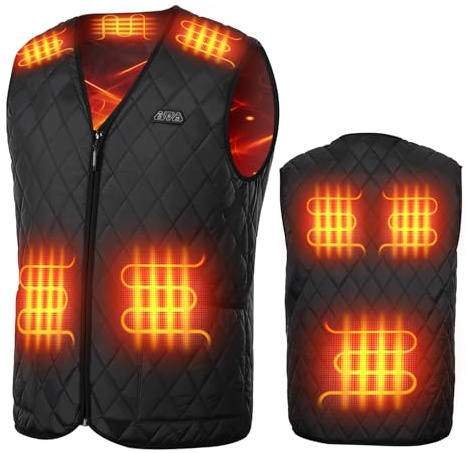KEMIMOTO Gilet Riscaldato Uomo, Elettrico Gilet Riscaldato con 8 Elementi Riscaldanti, USB Giubbotti Riscaldati con 3 Temperature per Lavoro Sci Escursionismo Caccia Moto (Senza Batteria)