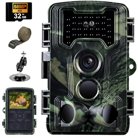 YOVOCA Caméra de Chasse, 2,7K Camera Chasse 58MP, Camera Infrarouge Vision Nocturne avec Carte 32GB Animaux Caméra Piege Photographique Déclenchement 0,1s, Grand Angle 120° pour Surveillance