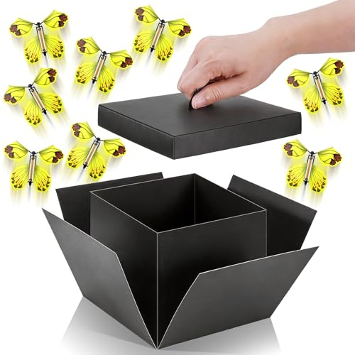 JIANTA Caja sorpresa con mariposas, 15 x 15 x 12,5 cm Caja explosión, caja regalo de cumpleaños con 8 mariposas, negro Idea regalo pareja boda novia