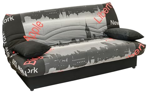 Proconfort Clic Clac Veneza Canapé-Lit Convertible, Gris, Noir, Motif New York, avec 2 Coussins Inclus (New York)