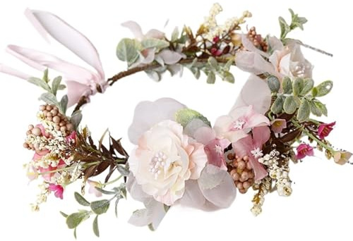 Hårband med konstgjord blomsterkrans Artificiell blommig kronkrans 19 cm Multicolor Bröllopsfest Pannband(Color5)