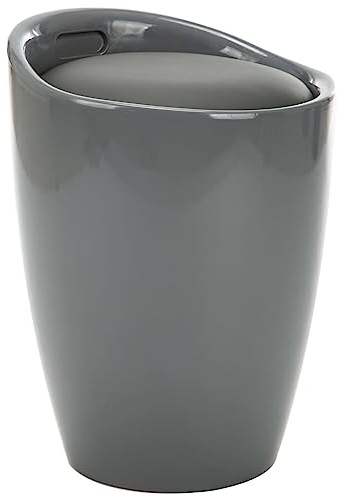 Kaloriko Tabouret avec espace de rangement rembourré en cuir synthétique gris, 36 x 36,5 x 50 cm, cadre en plastique, peu encombrant et durable, idéal pour le salon, le bureau, le balcon, la cuisine