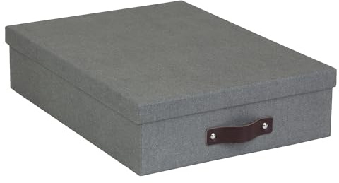 Bigso Box of Sweden Organizer scrivania per fogli A4, cancelleria e altro - Scatole portadocumenti con coperchio e maniglia - Scatole ufficio in cartone e carta con elegante effetto lino - grigio