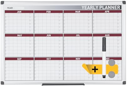 Bi-Office Jahresplaner mit 12 Monaten, Magnetisch, Aluminium Rahmen, 90x60cm
