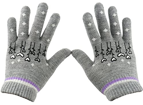 Eastlion Kinder Warm Handschuhe Fünf Finger gestrickte Wolle Handschuhe,Grau