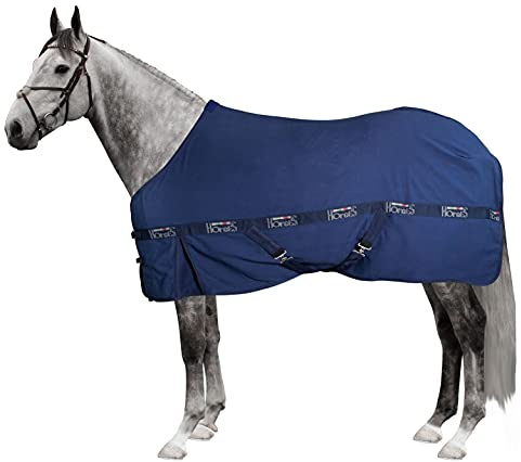 Horses, Coperta da Box in Cotone Modello Moon, Coperta di Ottima Fattura, Utile per Proteggere il Cavallo dagli Sbalzi di Temperatura, dalla Pioggia e dagli Insetti, Blu 155 cm