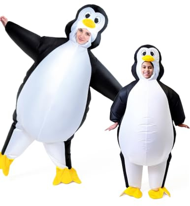 Spooktacular Creations Inflatable Costume Penguin Air Blow-up Deluxe Halloween Costume - Adult Size (5'5'' to 6'3'') White