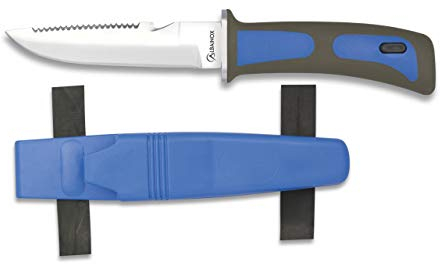 Cuchillo Submarinismo y Actividades acuaticas Azul 11,5 cm Buceo, Pesca, Camping, Outdoor, Supervivencia y Bushcraft Albainox 31333-AZ + Portabotellas de regalo