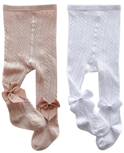 XPXGMT Lot de 2 collants pour bébés filles avec nœud creux en maille de coton pour tout-petits filles 1-2 ans