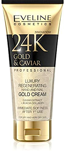 Eveline Cosmetics 24k Gold Regenerierende 24K Gold & Kaviar Hand- und Nagelcreme - Glättet, Stellt Elastizität Wieder Her, Reduziert Rauheit, 100ml
