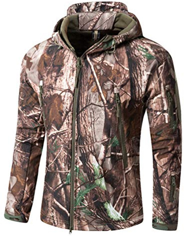 Ketamyy Mens Camo Tactical Coat Hooded Autumn Winter Outdoor Army Military Softshell Fleece Lined Waterproof Windproof Warm Hunting Hiking Jacket