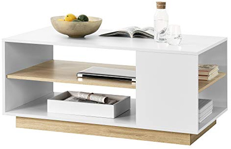 [en.casa] Couchtisch 100x60x46cm mit 2 Ablagen Wohnzimmertisch Sofatisch Spanplatte Kaffeetisch Weiß/Eiche