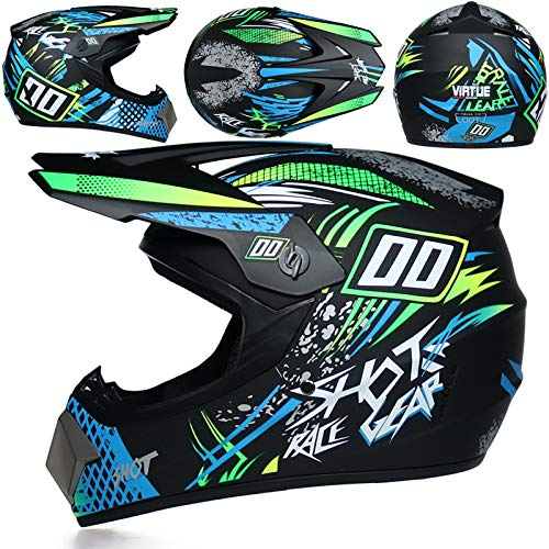 Amacigana Motocross Motorradhelm Downhill Fullface Helm - Kinder Crosshelm Mountainbike BMX MTB Helm, ECE22.05, Grün, S