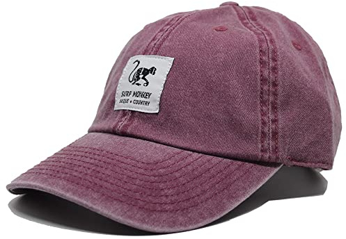 DRESSED IN MUSIC PLAY WITH ME Cappello Beisbol Classic Surf Monkey® - Cappello Dad in Cotone Senza Struttura - Aspetto Invecchiato, Granata, Taglia Unica