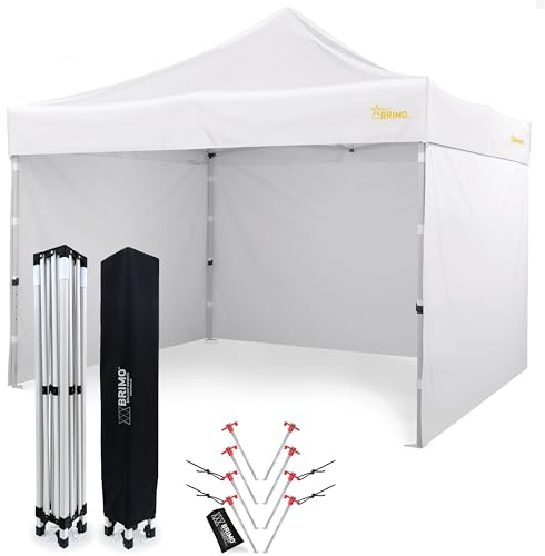 Economica Star gazebo pieghevole 3x3 tetto impermeabile al 100% 3 pareti laterali, 8 picchetti e 4 corde per l'ancoraggio, copertura protettiva per tenda da giardino padiglione richiudibile (Bianco)