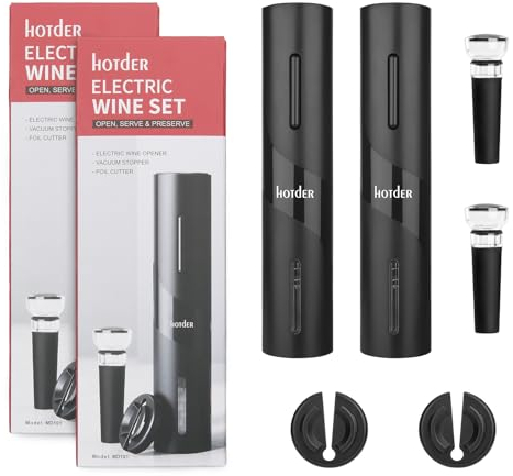 【2 Set】Cavatappi Elettrico per Vino Rosso - Apribottiglie Con Taglierino, Tappo per Sottovuoto e Accessori - Ideale Regalo per Famiglie e Attività All'aperto